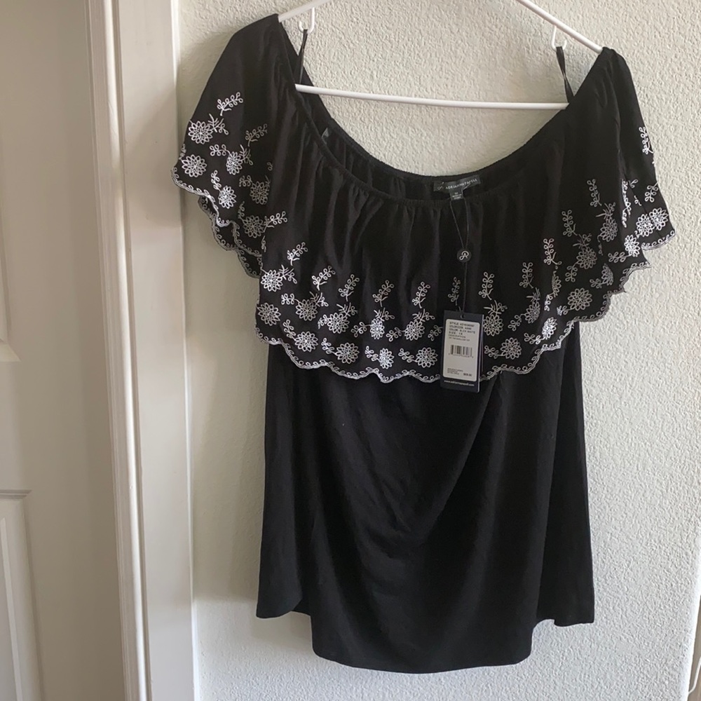 Black and white off the shoulder blouse